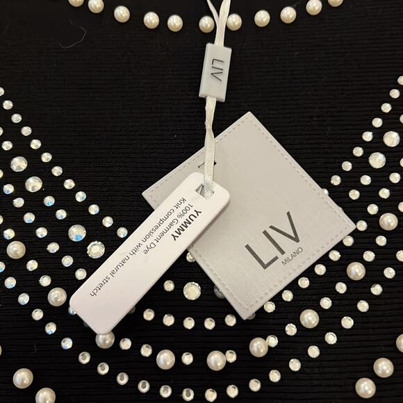 NWT LIV Milano Sweater NWT Black Small 4 6 Pearl Rhinestone Formal Cocktail NEW - Picture 3 of 16